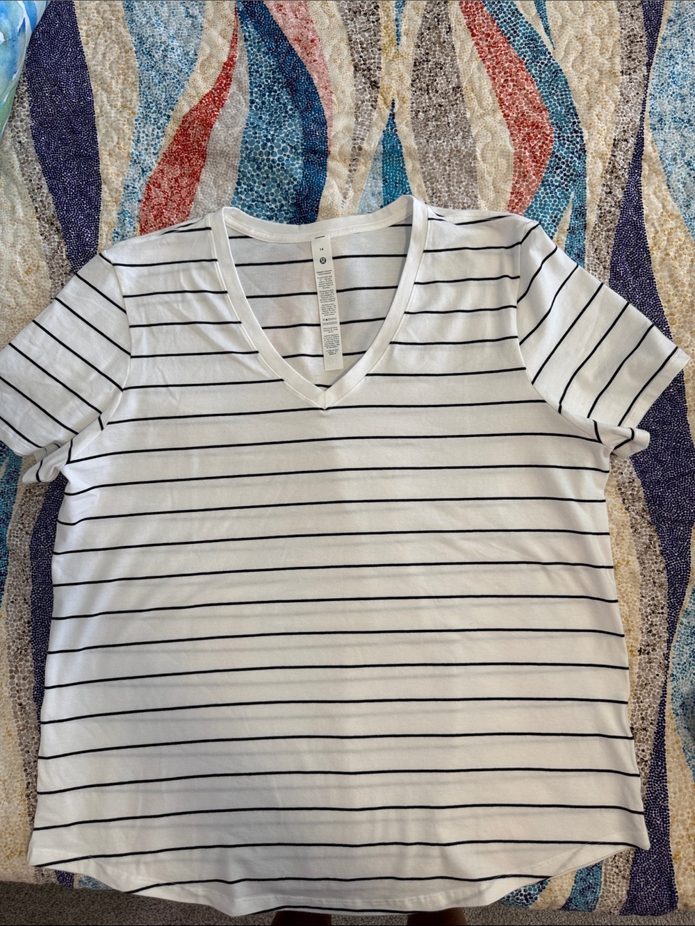 lululemon athletica White V-Neck Tee with Black Stripes